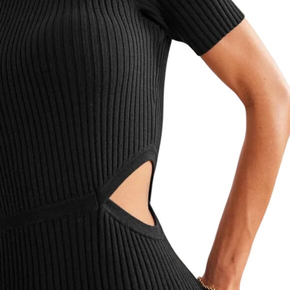 NEW Boden Cutout Knitted Ribbed Midi Black A-line Sweater Dress Minimalist Fall - Picture 2 of 14
